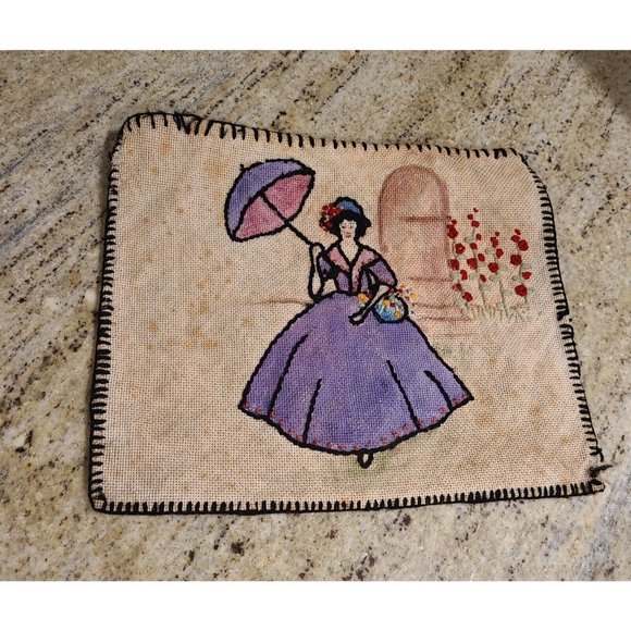 Vintage Handmade Victorian Pillow Cover 10x12" Azalea Trail Maid? Purple Dress - Picture 1 of 11